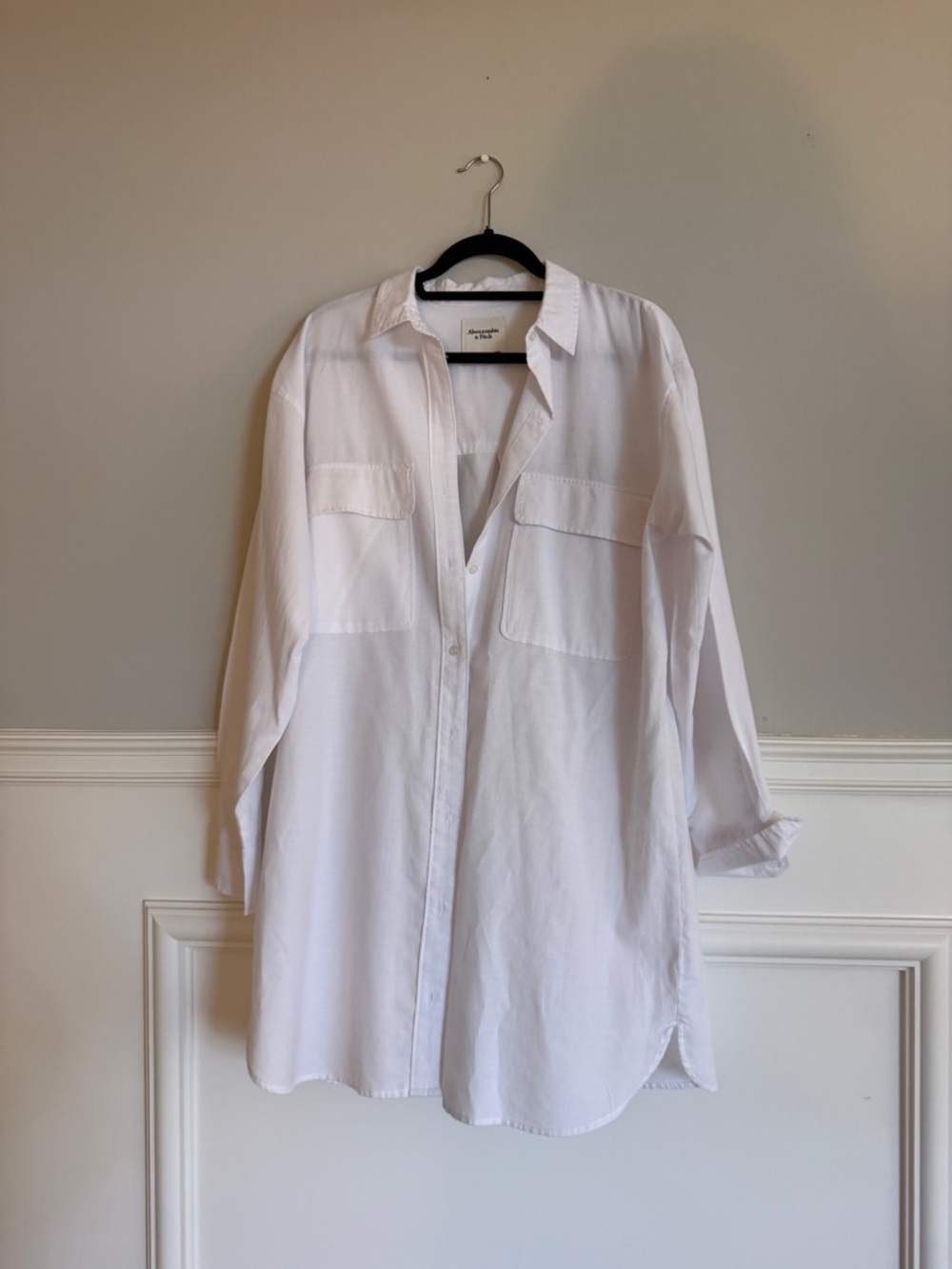 Abercrombie & Fitch White Long Sleeve Shirt Dress